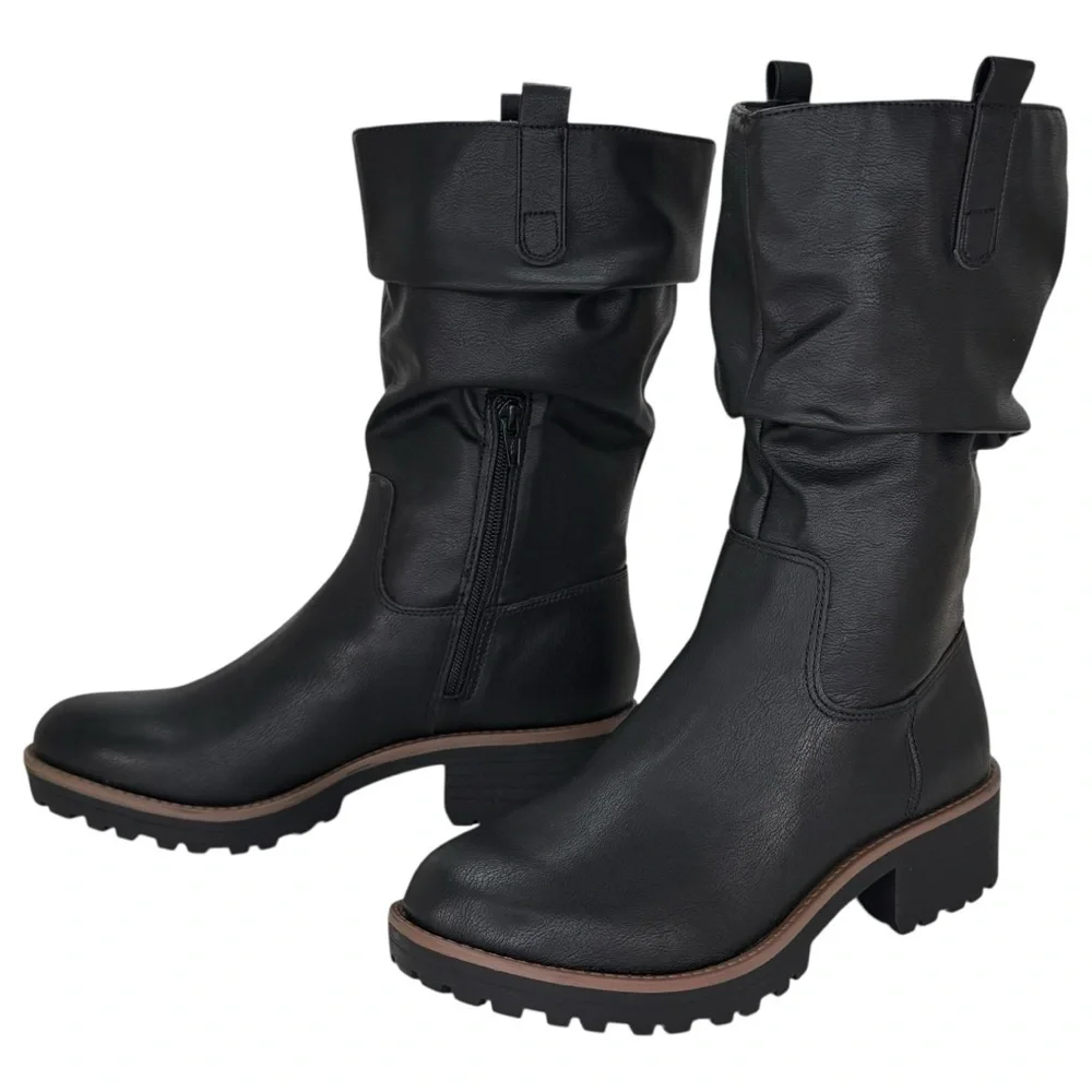 Sun + Stone Nelliee Black Faux Leather Mid-Calf Womens Boots Size 10M - Picture 8 of 11